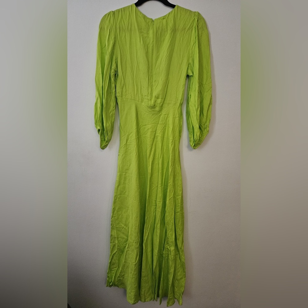Farm Rio LIME GREEN CUTOUT TIE RUCHED MIDI DRESS - Picture 4 of 9